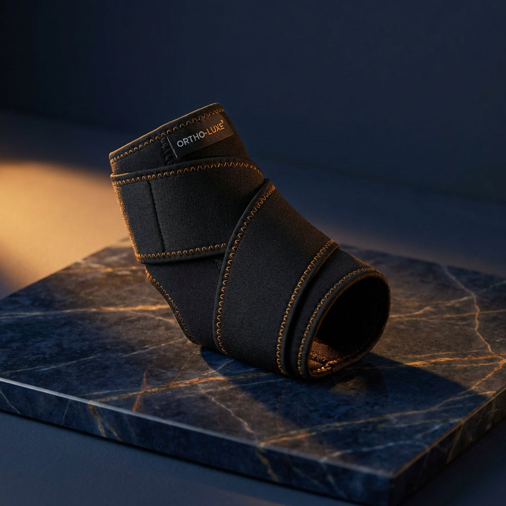 StrideFlex™ ankle wrap on navy marble surface