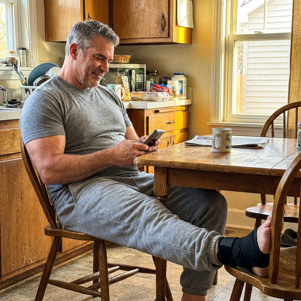 Man wearing StrideFlex™ at kitchen table